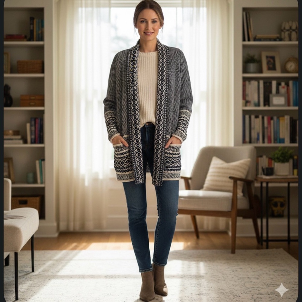 Lucky Brand  Open Front Double Face Long Cardigan size S/P oversized